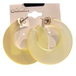 Yellow Hoop Earrings 1.7" Retro  Iridescent Y2K Festival Pierced 80's Statement